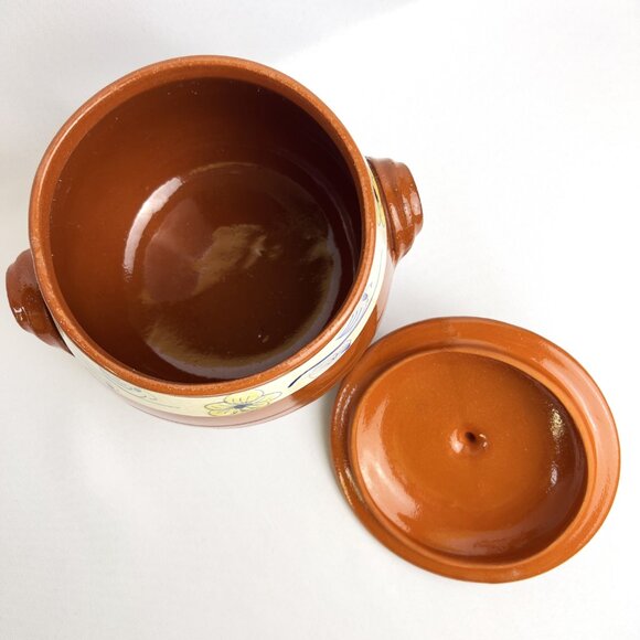 Hand-Painted Vintage Terracotta Pot with Lid Floral Bands Made in Portugal - Picture 6 of 9